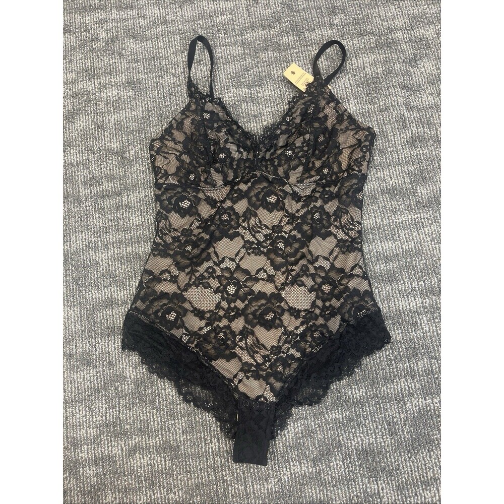 Popilush Lace Bodysuit Womens L Black Lined Layer Going Out Whimsigoth Sexy 90s